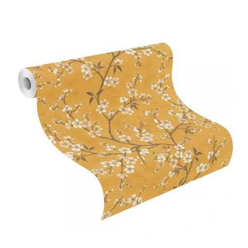 Rasch Denzo II 456721 Natur virágos varázslatos cseresznyevirágzás textilstruktúra okkersárga barna krém bézs fényes arany kihúzások tapéta