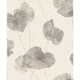   Rasch Andy Wand 458213 Natur Tavirózsa levelek vakolt fal háttér krémfehér szürke galambkék ezüstös csillogás tapéta