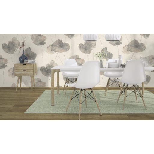 Rasch Andy Wand 458213 Natur Tavirózsa levelek vakolt fal háttér krémfehér szürke galambkék ezüstös csillogás tapéta