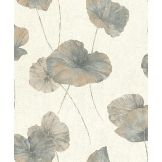   Rasch Andy Wand 458220 Natur Tavirózsa levelek vakolt fal háttér krémfehér szürke benzinkék aranyszínű csillogás tapéta
