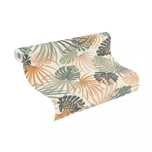 Rasch Zoya/SALSA 461060 Natur Botanikus álomszerű levelek törtfehér barack pasztell narancs halványzöld zsályazöld sötétszürke tapéta