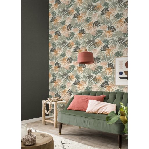 Rasch Zoya/SALSA 461060 Natur Botanikus álomszerű levelek törtfehér barack pasztell narancs halványzöld zsályazöld sötétszürke tapéta