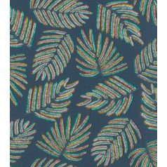   Rasch Zoya 461619 Natur Stilizált levélzetű ágak textil háttéren farmerkék fehér mézsárga korallvörös smaragdzöld tapéta