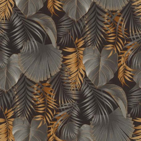 Rasch Zoya/Maya/Rhapsody 462043 Natur Botanikus impozáns 3D levélminta fekete szürke ezüst fényes arany tapéta