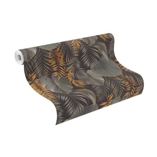 Rasch Zoya/Maya/Rhapsody 462043 Natur Botanikus impozáns 3D levélminta fekete szürke ezüst fényes arany tapéta