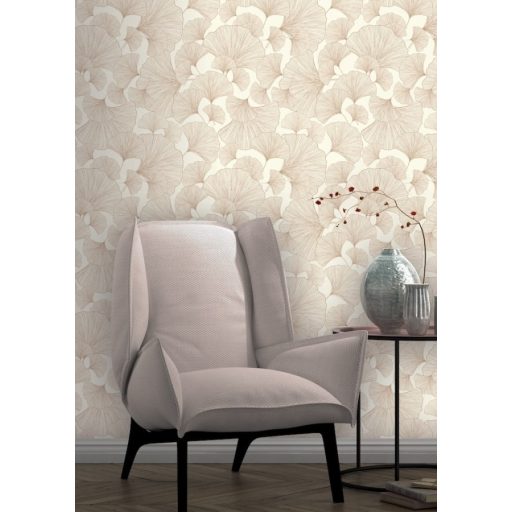 Túlméretezett extravagáns elegáns gingko levelek fehér roségold csillogó hatás tapéta