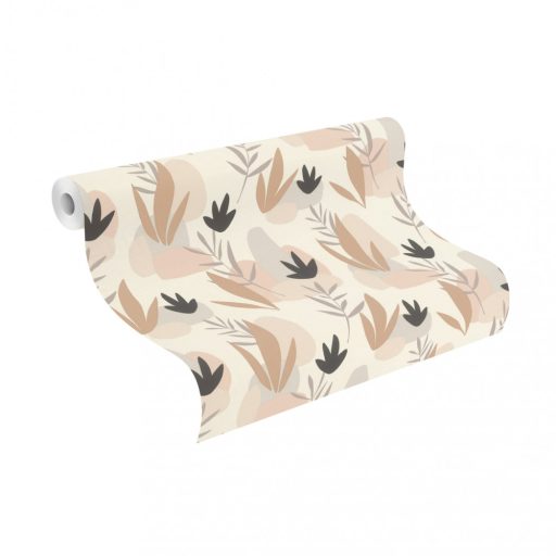 Rasch SALSA 463446 Natur Absztrakt grafikus stilizált növények kövek fehér rózsaszín világosszürke bézs barack fekete tapéta