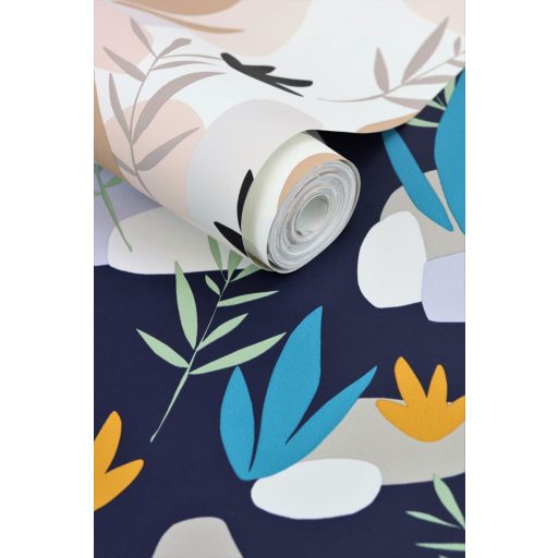 Rasch SALSA 463446 Natur Absztrakt grafikus stilizált növények kövek fehér rózsaszín világosszürke bézs barack fekete tapéta