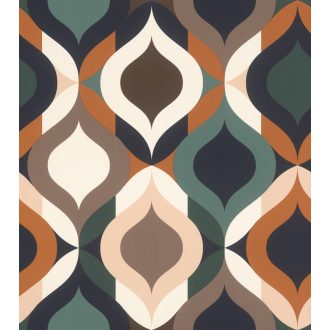   Rasch SALSA 463729 Grafikus retrominta a 70-es évekből fehér bézs narancs barna jáde és fenyőzöld fekete tapéta