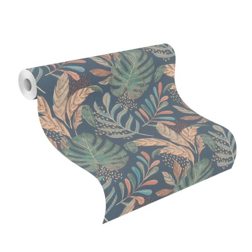 Rasch SALSA 464306 Natur Botanikus elképesztő levélgyűjtemény szines összevisszaságban sötétkék vörös zöld és kék árnyalatok tapéta