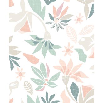   Absztrakt grafikus virágmotívum - színes sziluettek fehér zöld bézs és sokszínű tónus tapéta