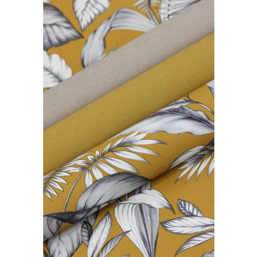 Rasch SALSA 464764 Natur Botanikus stílusos levélmintázat 3D okkersárga fehér szürke fekete tapéta