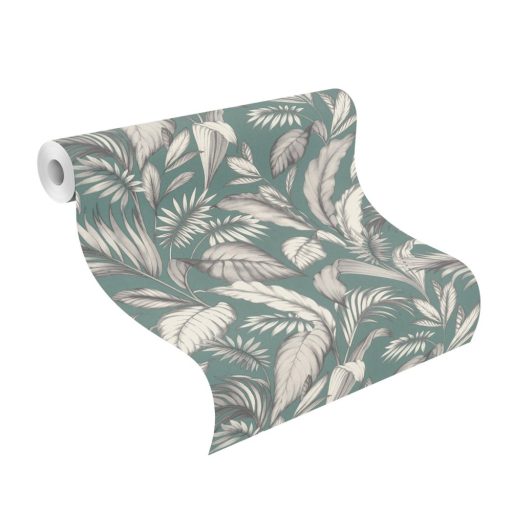 Rasch SALSA 464771 Natur Botanikus stílusos levélmintázat 3D patinazöld fehér szürke fekete tapéta