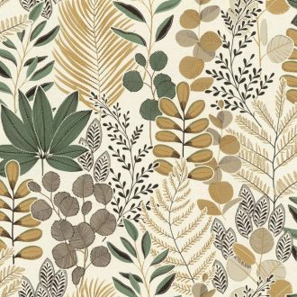   Pompás levelek stílusos kollázs megjelenítése krémfehér zöld barna sárgásbarna és fekete tónusok tapéta