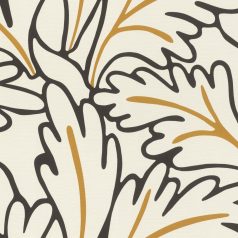   Rasch SALSA 465686 Natur Botanikus túlméretezett naív levelek textil háttéren fehér fekete okkersárga tapéta