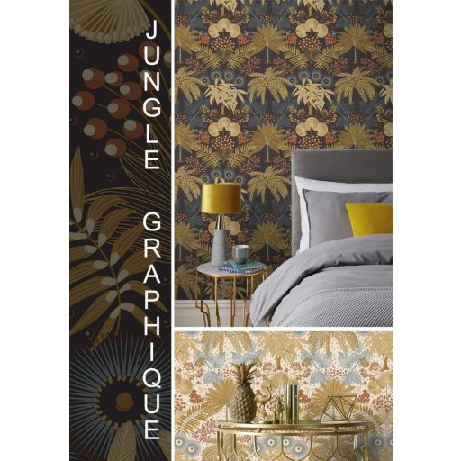 Rasch SALSA 465730 Natur Botanikus "tüzijáték" virágokból és levelekből fekete okkersárga téglavörös galambkék fehér tapéta