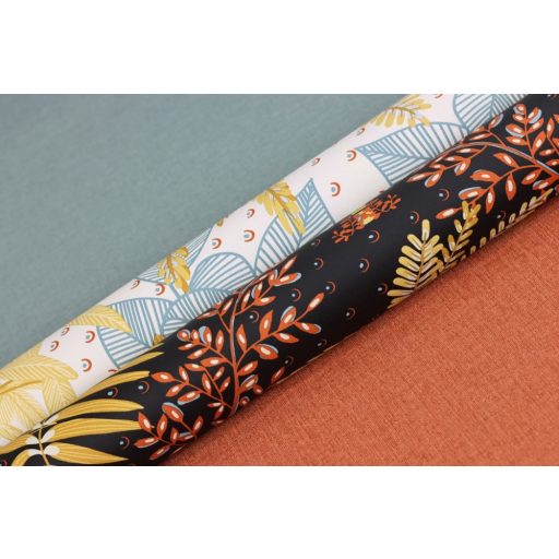 Rasch SALSA 465730 Natur Botanikus "tüzijáték" virágokból és levelekből fekete okkersárga téglavörös galambkék fehér tapéta