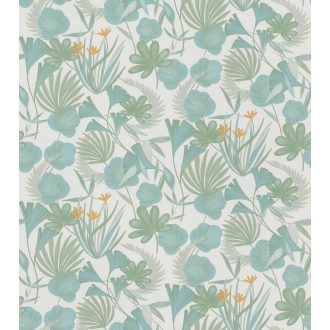   Rasch SALSA 466621 Natur Botanikus füvek levelek virágok ötletes keveréke fehér zöld szürke narancs tapéta