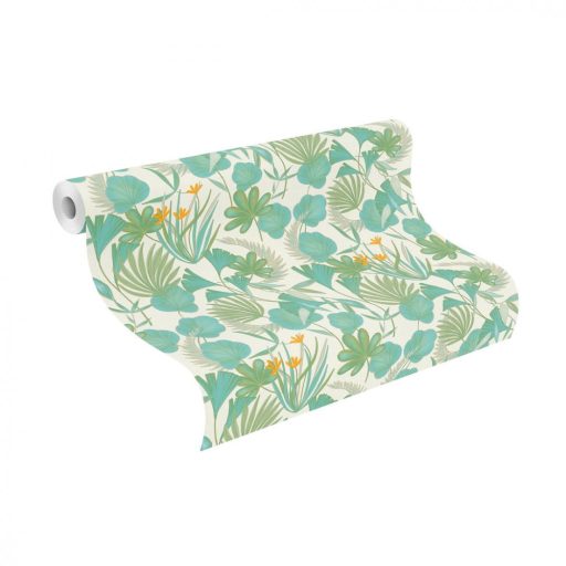 Rasch SALSA 466621 Natur Botanikus füvek levelek virágok ötletes keveréke fehér zöld szürke narancs tapéta