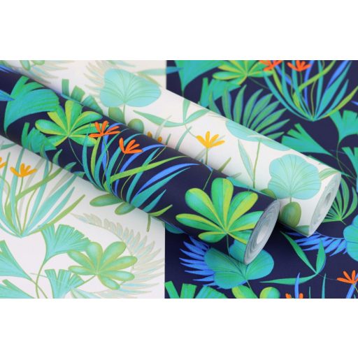 Rasch SALSA 466621 Natur Botanikus füvek levelek virágok ötletes keveréke fehér zöld szürke narancs tapéta