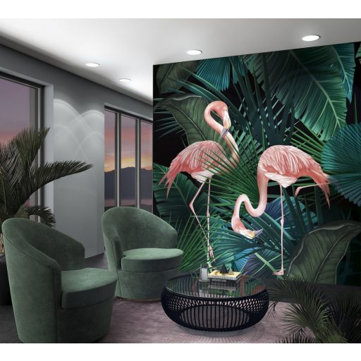 Marburg Smart Art Gallery 46703 Etno Látványos flamingók palackzöld fekete rózsaszín falpanel