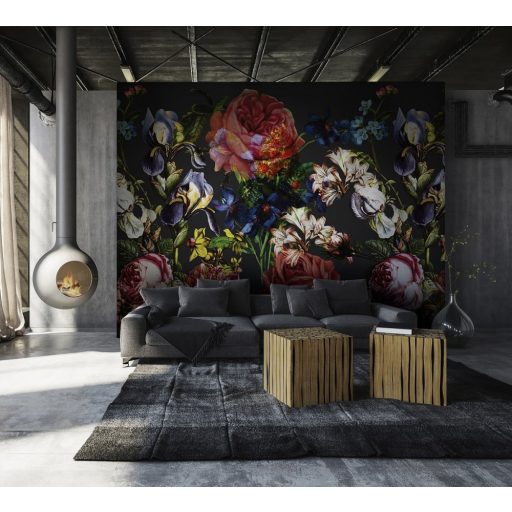 Marburg Smart Art Gallery 46705 Botanikus látványos rózsák nárciszok íriszek orgonák kompozíciója mélyfekete szines falpanel