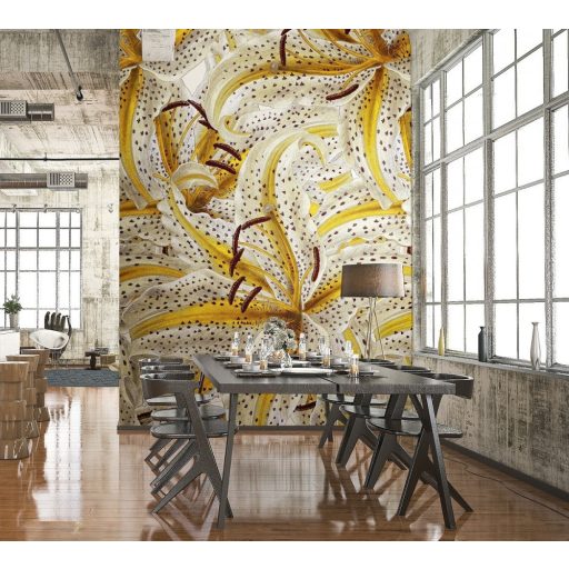 Marburg Smart Art Gallery 46715 Botanikus Térhatású erőteljes csillagliliomok jázminszín kanárisárga barna palpanel