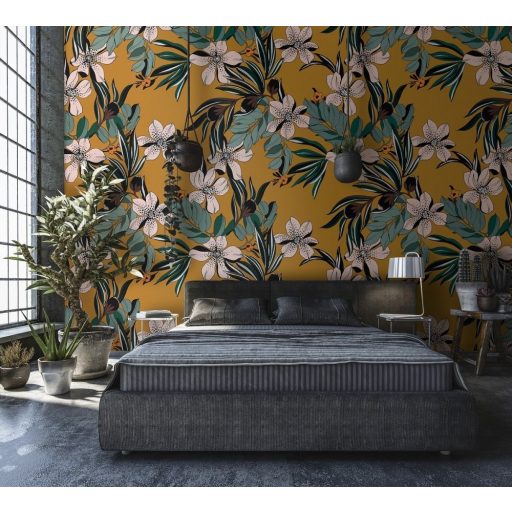 Marburg Smart Art Gallery 46722 Botanikus pazar virágkompozíció mézsárga csokibarna zöld pasztell rózsaszín falpanel