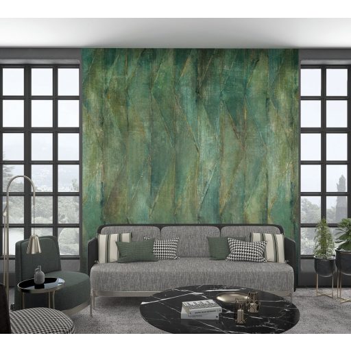 Marburg Smart Art Gallery 46743 Geometrikus kompozíció hosszúkás háromszögekből zöld árnyalatok arany barna falpanel