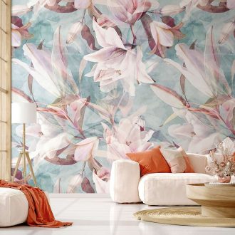   Marburg Smart Art Gallery 46920 Botanikus Érzelem és Fantáziadús játékos virágkompozíció kék és rózsaszín árnyalatok falpanel