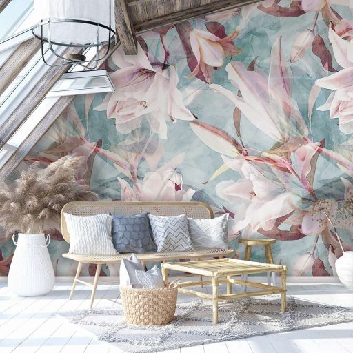 Marburg Smart Art Gallery 46920 Botanikus Érzelem és Fantáziadús játékos virágkompozíció kék és rózsaszín árnyalatok falpanel