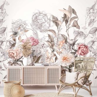   Marburg Smart Art Gallery 46923 Botanikus Grafikus megjelenítésű romantikus virágok fehér rózsaszín barna falpanel