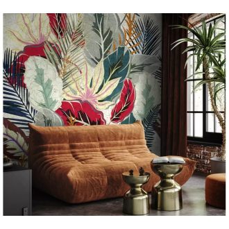   Marburg Smart Art Gallery 46928 Botanikus Álomszerű szines trópusi levelek fehér zöld szines falpanel