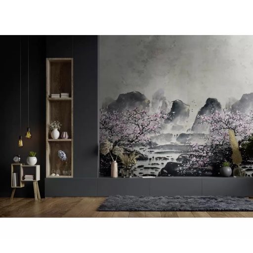 Marburg Smart Art Gallery 46983 Etno Festői japán táj cseresznyevirágzáskor fehér szürke fekete rózsaszín falpanel