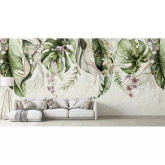   Marburg Smart Art Gallery 46996 Botanikus Trópusi levélkavalkád az "égből" fehér szürke zöld lila falpanel