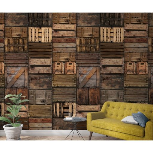 Marburg Smart Art Easy 47211 Natur Régi fadobozok faládák bézs barna árnyalatok fekete falpanel