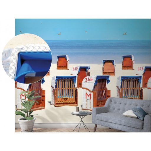 Marburg Smart Art Easy 47218 Natur Etno tengerpart autentikus strandkosarakkal homokszín tengerkék barna piros fehér falpanel