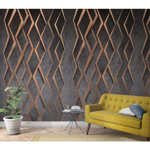 Marburg Smart Art Easy 47239 Geometrikus Grafikus térbeli hatású változatos rombuszminta sötétszürke antracit rézszín falpanel