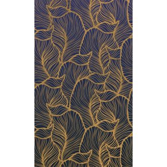   Marburg Smart Art Easy 47242 Natur Absztrakt lenyűgöző színátmenetes levélmintázat kék és sötétkék árnyalatok arany falpanel