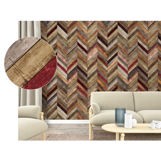 Marburg Smart Art Easy 47244 Natur Halszálkába rendezett parkettminta barna piros szines falpanel