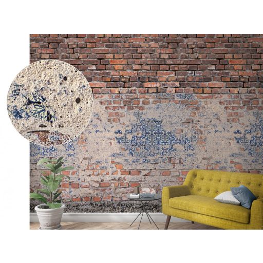 Marburg Smart Art Easy 47253 Natur/Ipari design kopott téglafal feltáruló régi csempemozaikkal téglavörös barna szürke kék falpanel