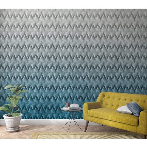 Marburg Smart Art Easy 47271 Grafikus térbeli hatású színátmenetes díszítőminta fehér szürke és kék árnyalatok ezüst falpanel