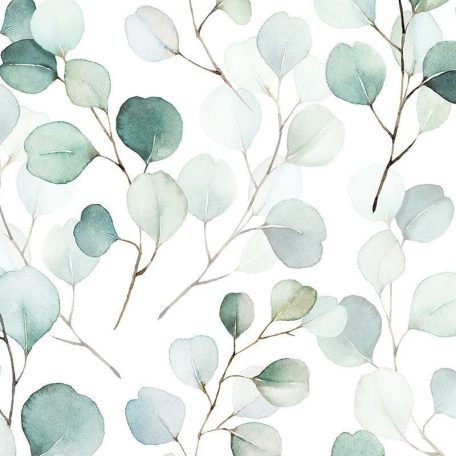 Bevezetés a botanikába -  Filigrán pilea ágak kerekded levelekkel fehér zöld szürke krém és szürkésbarna tónus tapéta