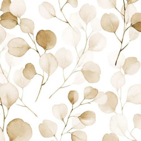 Bevezetés a botanikába -  Filigrán pilea ágak kerekded levelekkel fehér bézs és barna tónus tapéta