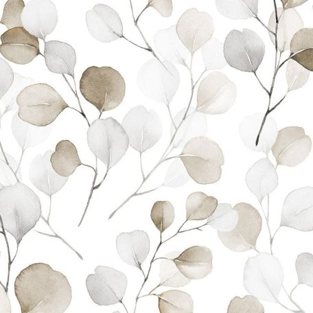 Bevezetés a botanikába -  Filigrán pilea ágak kerekded levelekkel fehér bézs szürke és barna tónus tapéta