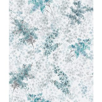   Egész évben virágpompában - Színes akvarell motívum fehér szürke zöld és türkiz tónusok tapéta