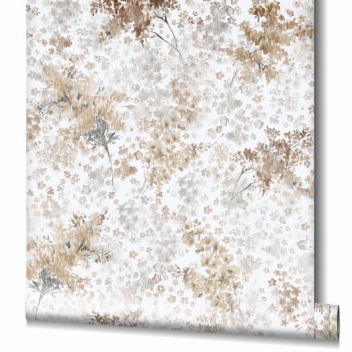 Egész évben virágpompában - Színes akvarell motívum fehér szürke bézs és barna tónusok tapéta