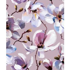   Akvarell virágfantázia - Magnólia virágok és bimbók lila fehér sárga és sokszínű tónus tapéta