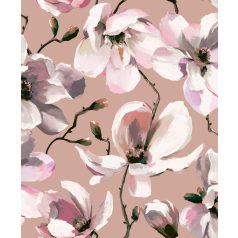   Akvarell virágfantázia - Magnólia virágok és bimbók antik rózsaszín zöld barna és sokszínű tónus tapéta