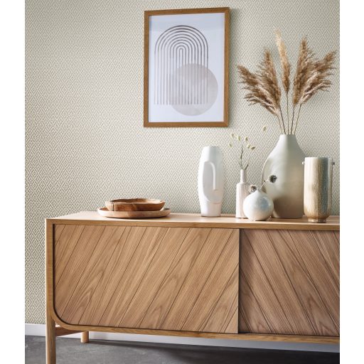 Természetes fonott szizál megjelenésű rombuszminta krém bézs és szürkésbézs tónusok tapéta